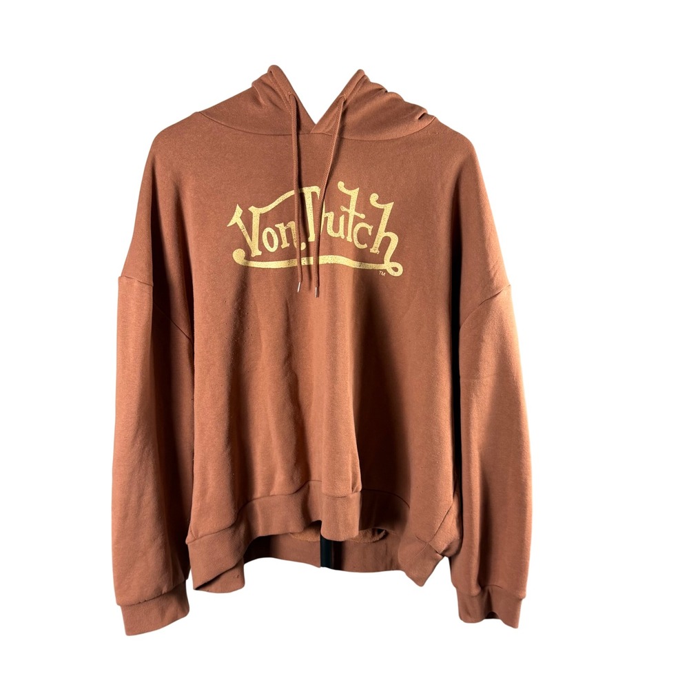 Von Dutch Womens Terracotta Brown Graphic Logo Hoodie Sweatshirt Plus Size 3X